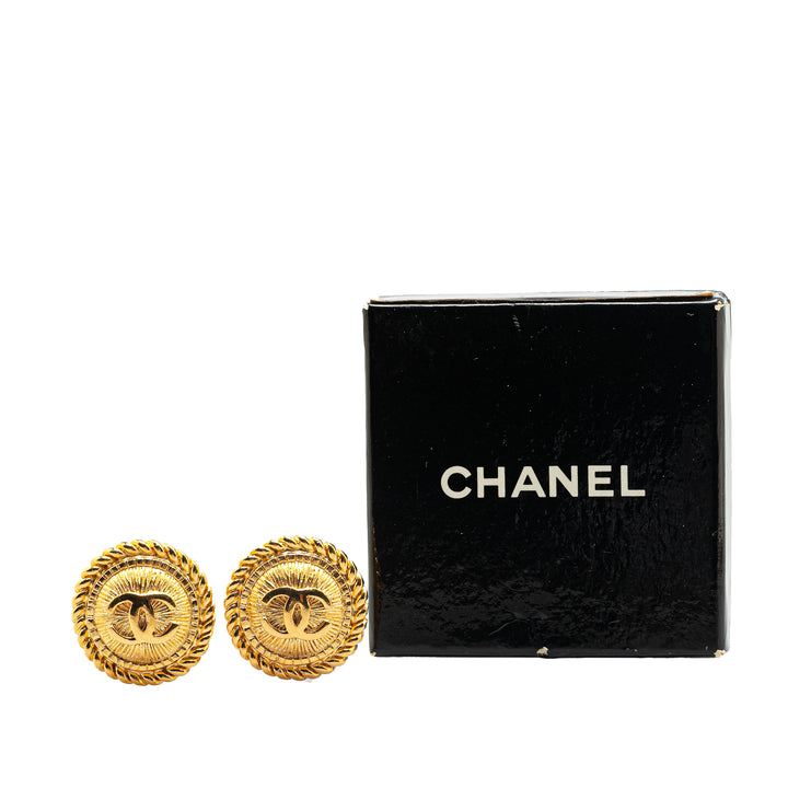 Gold Plated CC Round Clip On Earrings Gold - Gaby Paris