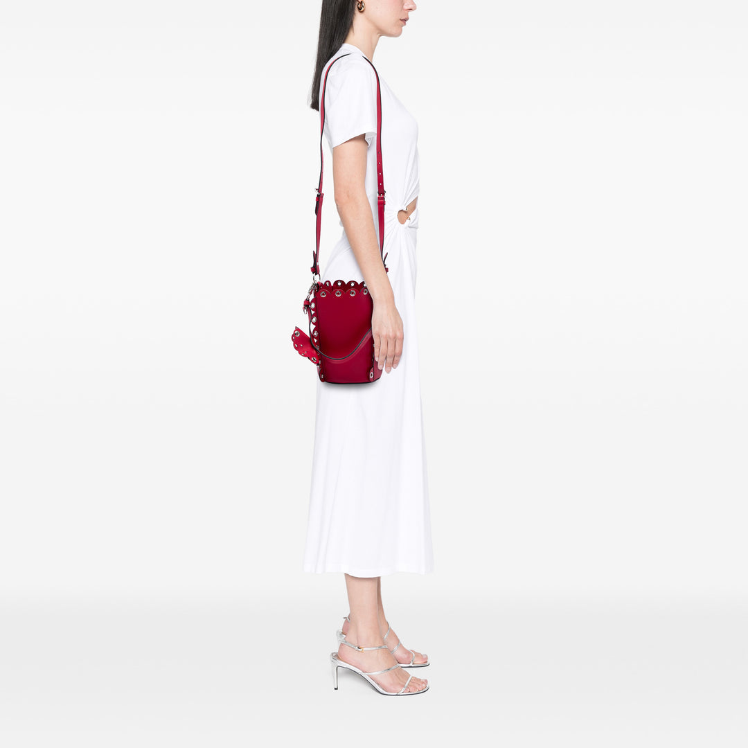 Miu Miu Scalloped Grommet Sac seau Cuir de veau Rouge – vue 5 – GABY PARIS