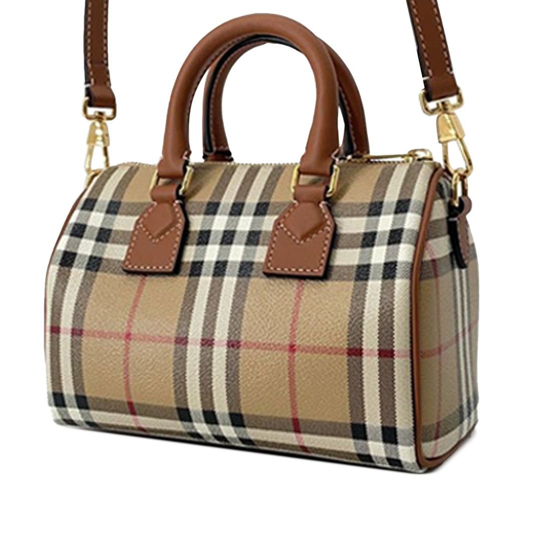 Burberry Mini House Check Coated Toile Bowling Bag Marron – GABY PARIS Authentique
