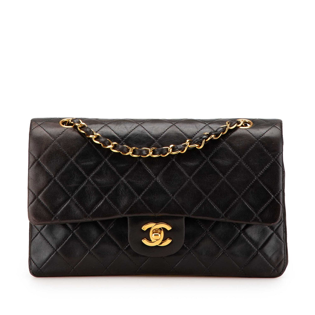 Medium Classic Lambskin Double Flap Black - Gaby Paris