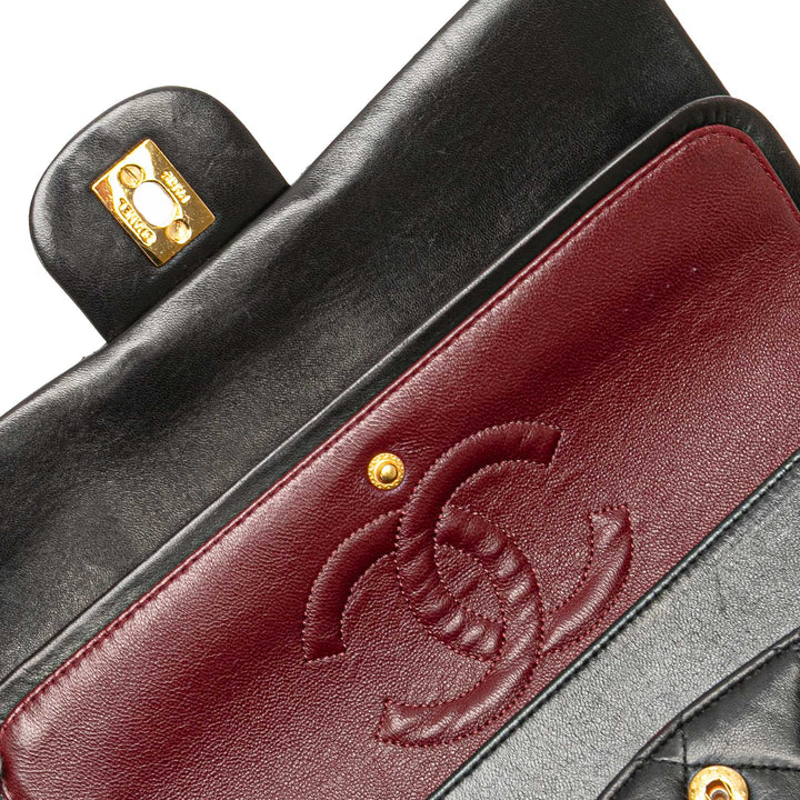 Medium Classic Lambskin Double Flap Black - Gaby Paris