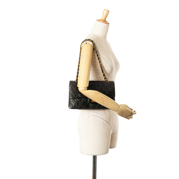 Medium Classic Lambskin Double Flap Black - Gaby Paris
