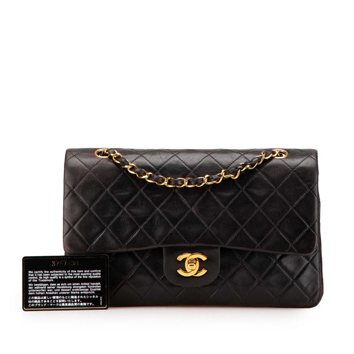 Medium Classic Lambskin Double Flap Black - Gaby Paris
