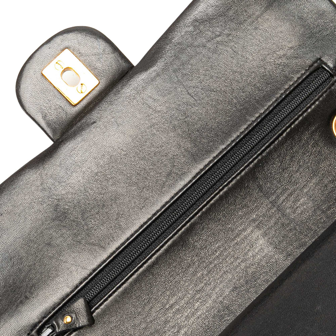 Medium Classic Lambskin Double Flap Black - Gaby Paris