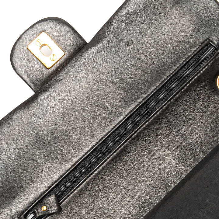 Medium Classic Lambskin Double Flap Black - Gaby Paris