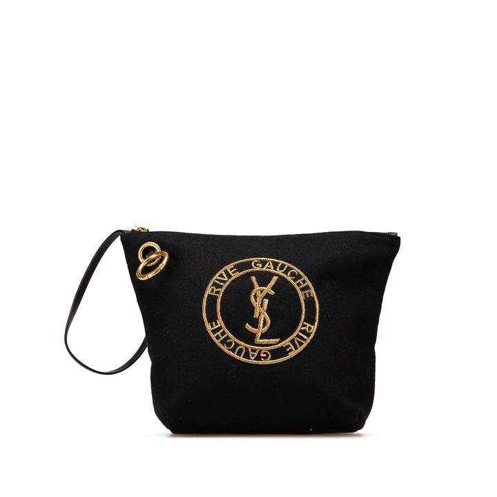 Saint Laurent Laine Embroidered Rive Gauche Pochette Noir
