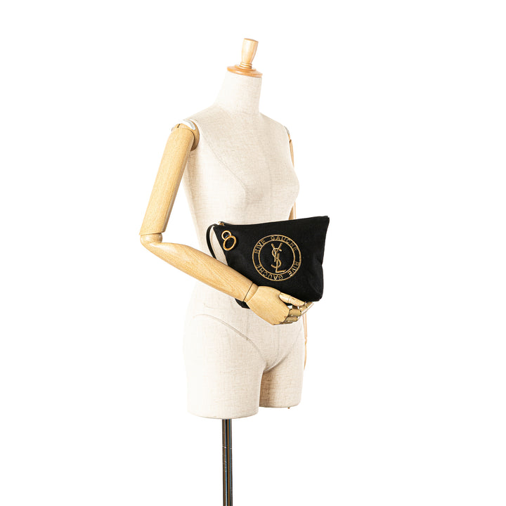 Saint Laurent Laine Embroidered Rive Gauche Pochette Noir