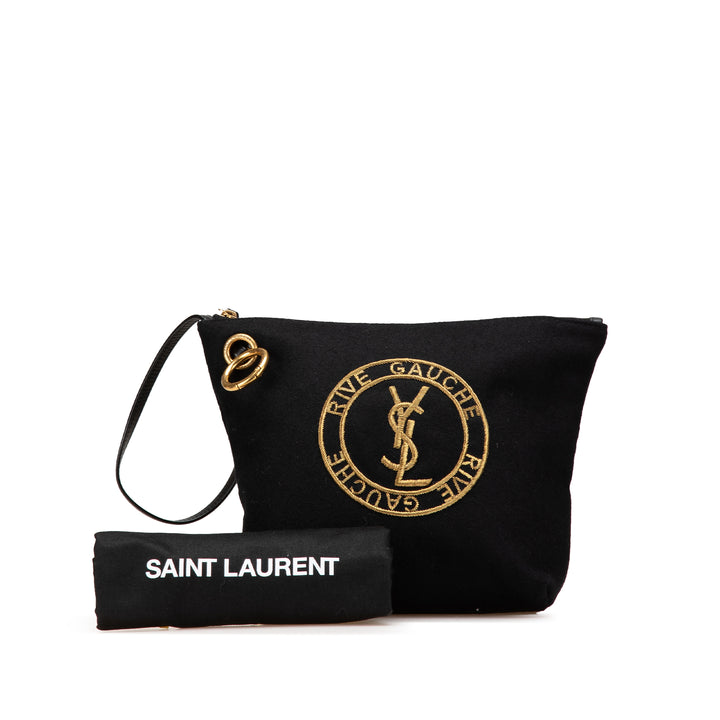 Saint Laurent Laine Embroidered Rive Gauche Pochette Noir