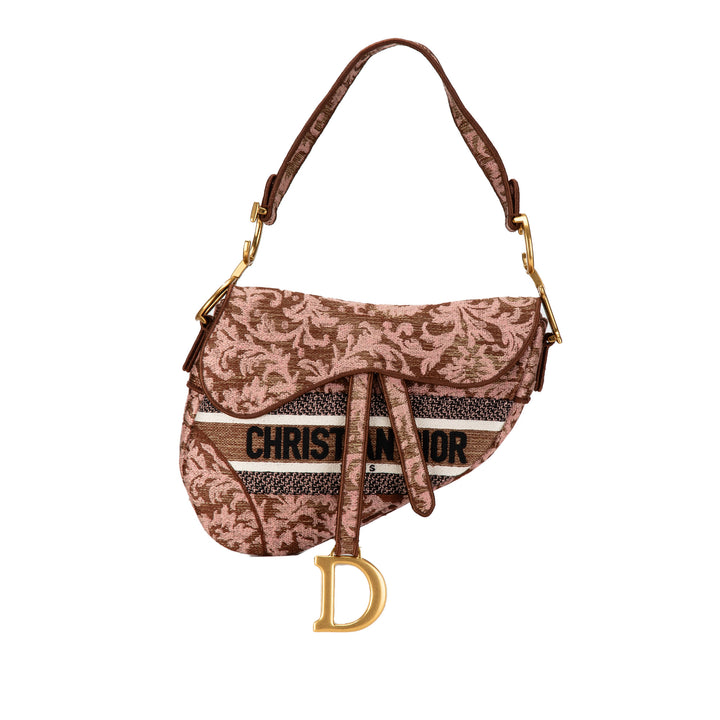 Canvas Embroidered Brocart Saddle Bag Pink - Gaby Paris