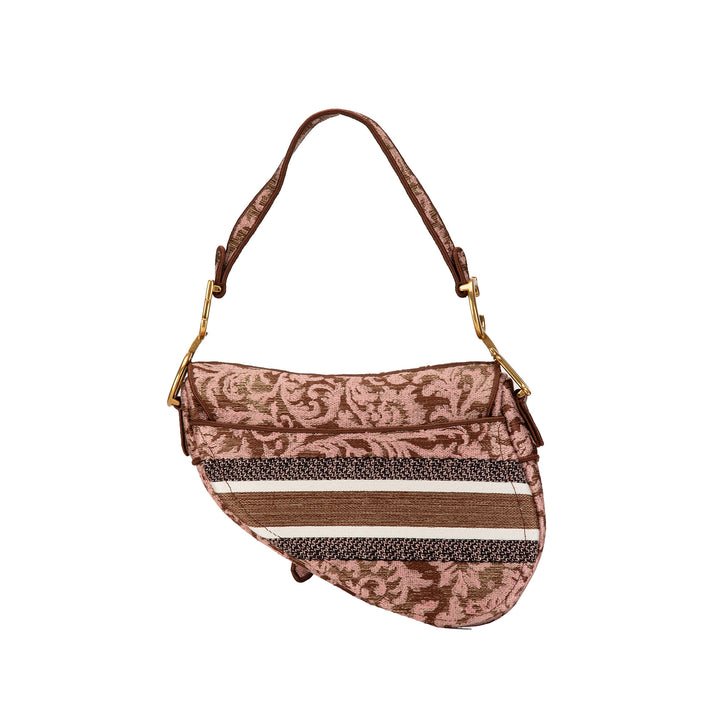 Canvas Embroidered Brocart Saddle Bag Pink - Gaby Paris