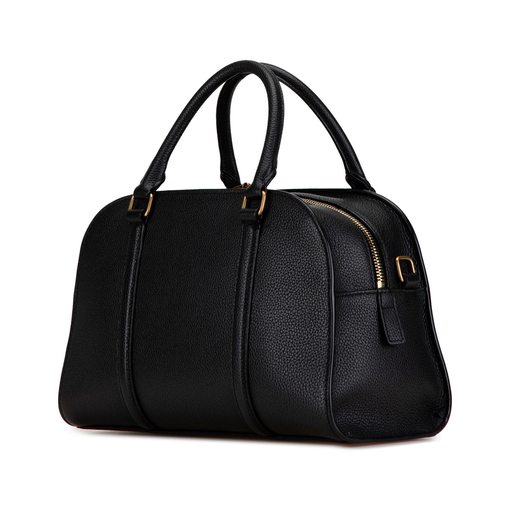 Leather Lock Baby Duffle Bag Black - Gaby Paris