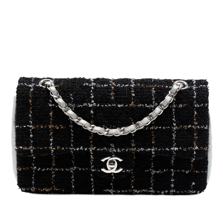 Chanel Classic Matelassé et Métallisé Double rabat Moyen Tweed