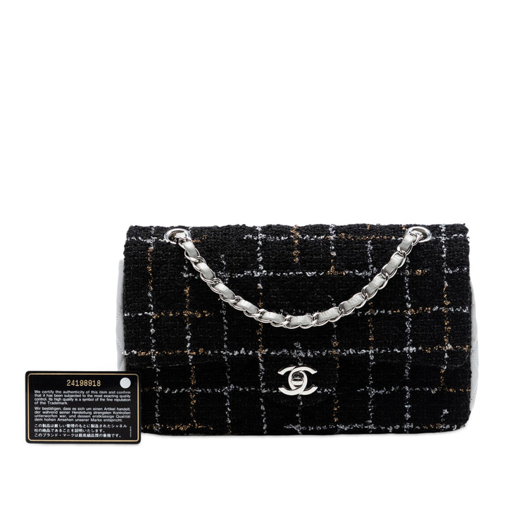 Chanel Classic Matelassé et Métallisé Double rabat Moyen Tweed
