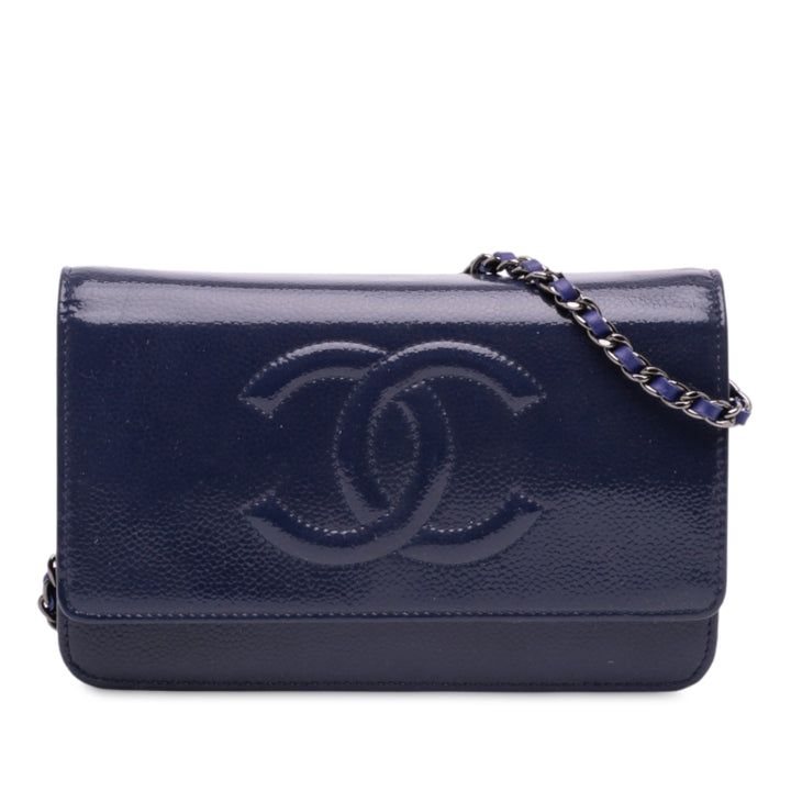 Chanel CC Cuir verni Caviar Wallet On Chain Bleu