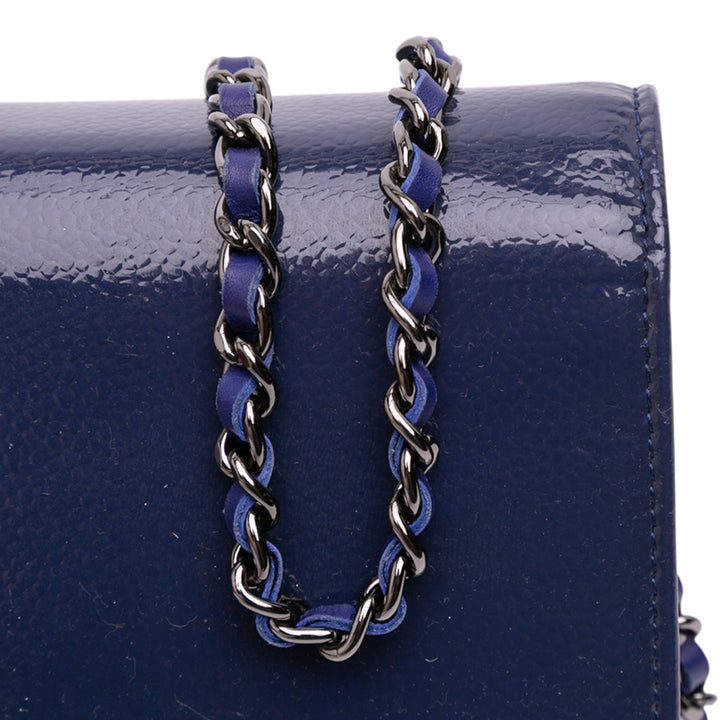 Chanel CC Cuir verni Caviar Wallet On Chain Bleu