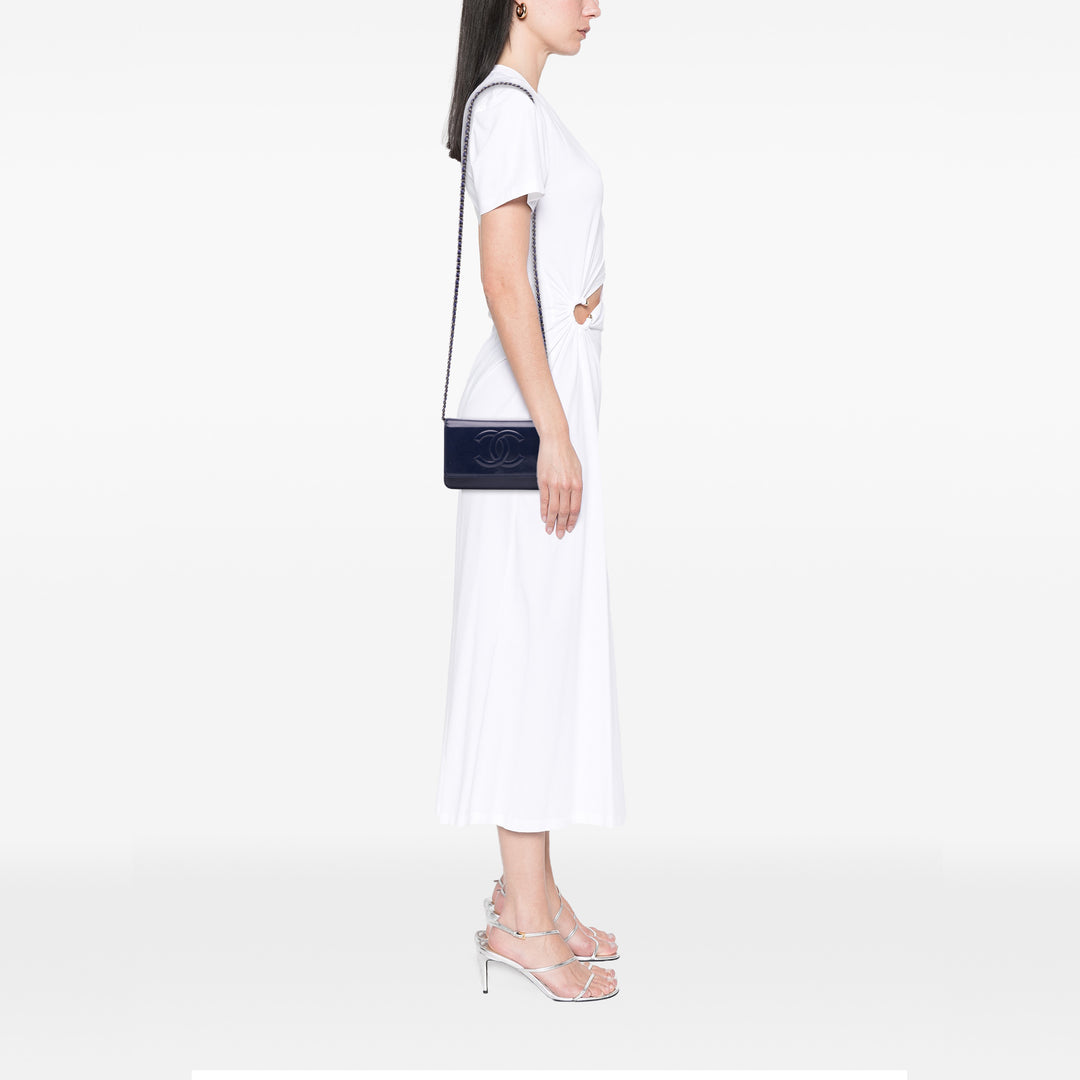 Chanel CC Cuir verni Caviar Wallet On Chain Bleu