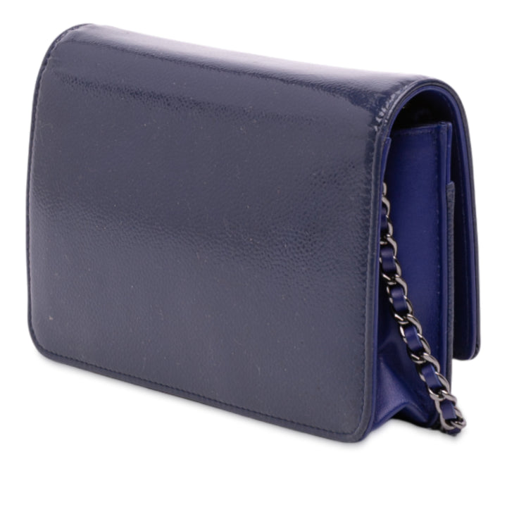 Chanel CC Cuir verni Caviar Wallet On Chain Bleu