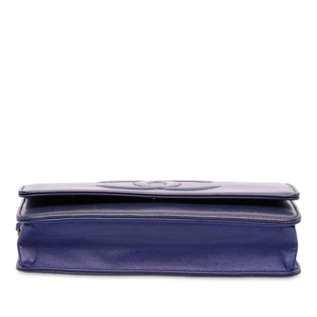Chanel CC Cuir verni Caviar Wallet On Chain Bleu