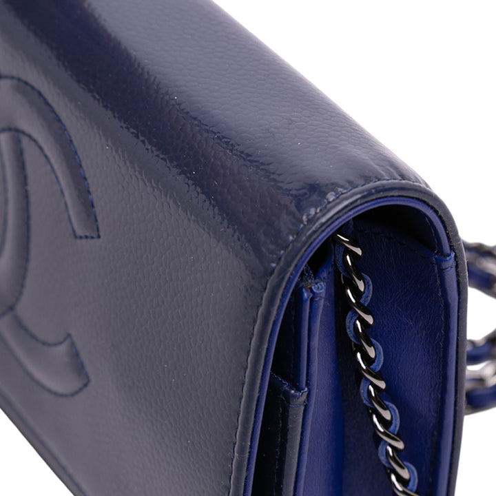 Chanel CC Cuir verni Caviar Wallet On Chain Bleu