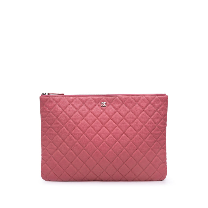 Large Quilted Caviar O Case Clutch Pink - Gaby Paris