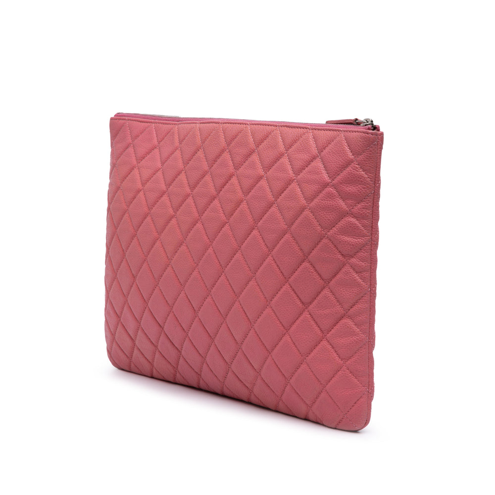 Large Quilted Caviar O Case Clutch Pink - Gaby Paris