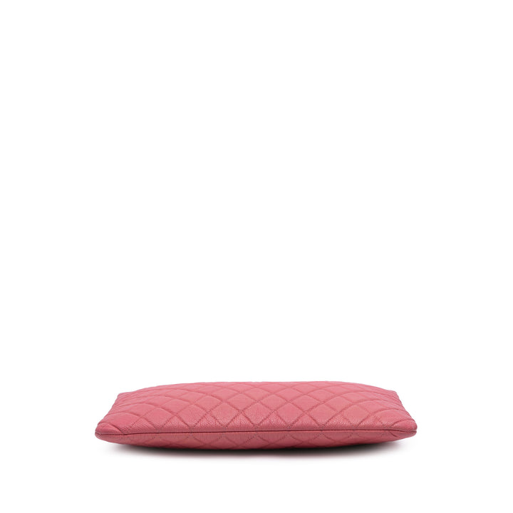 Large Quilted Caviar O Case Clutch Pink - Gaby Paris