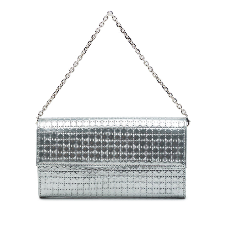 Dior Sac bandoulière Métallisé Microcannage Lady Dior Croisiere Wallet on Chain Argenté – vue principale – GABY PARIS