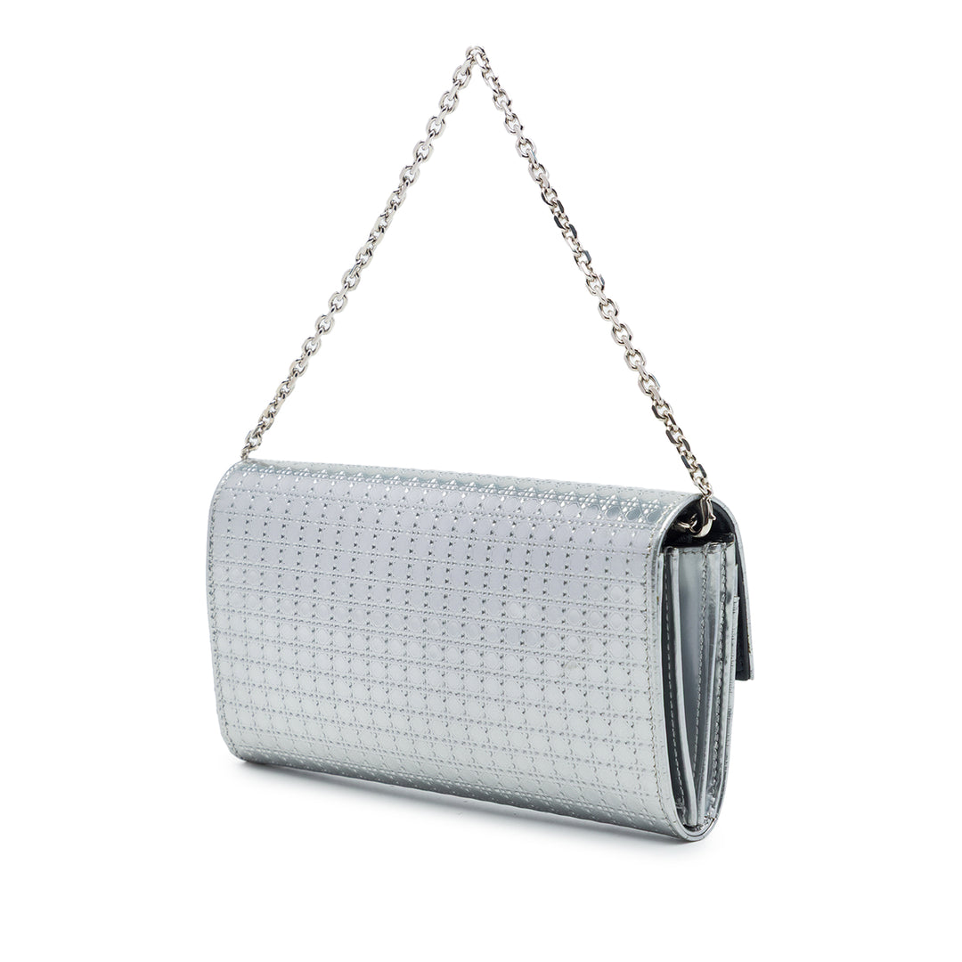 Dior Sac bandoulière Métallisé Microcannage Lady Dior Croisiere Wallet on Chain Argenté – vue 2 – GABY PARIS
