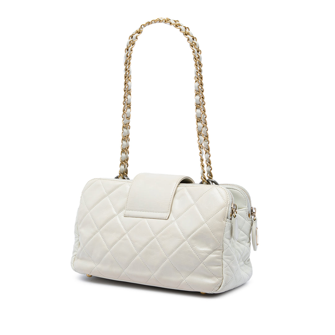 Matelassé vieilli Mademoiselle Triple Zippé Sac Cuir de veau Blanc