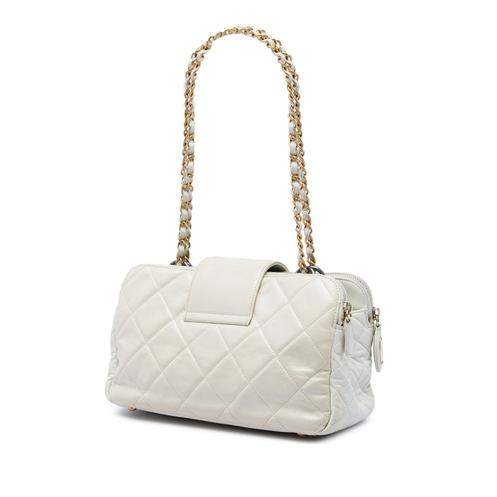 Matelassé vieilli Mademoiselle Triple Zippé Sac Cuir de veau Blanc