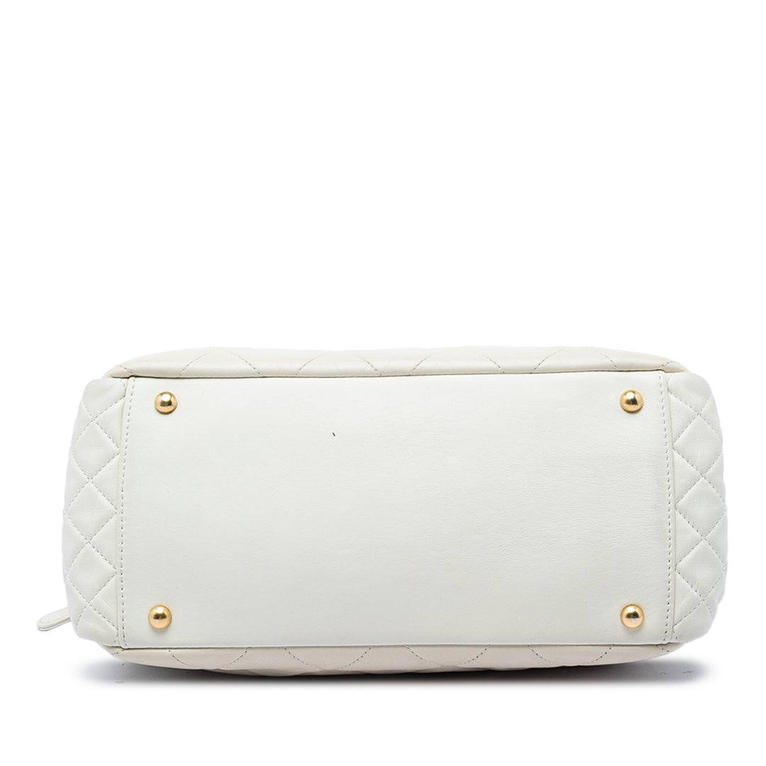 Matelassé vieilli Mademoiselle Triple Zippé Sac Cuir de veau Blanc