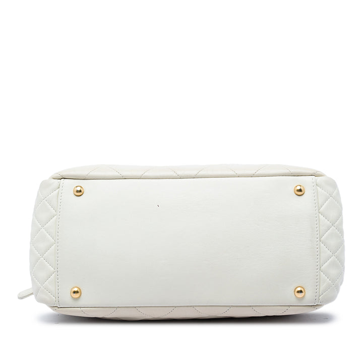 Matelassé vieilli Mademoiselle Triple Zippé Sac Cuir de veau Blanc