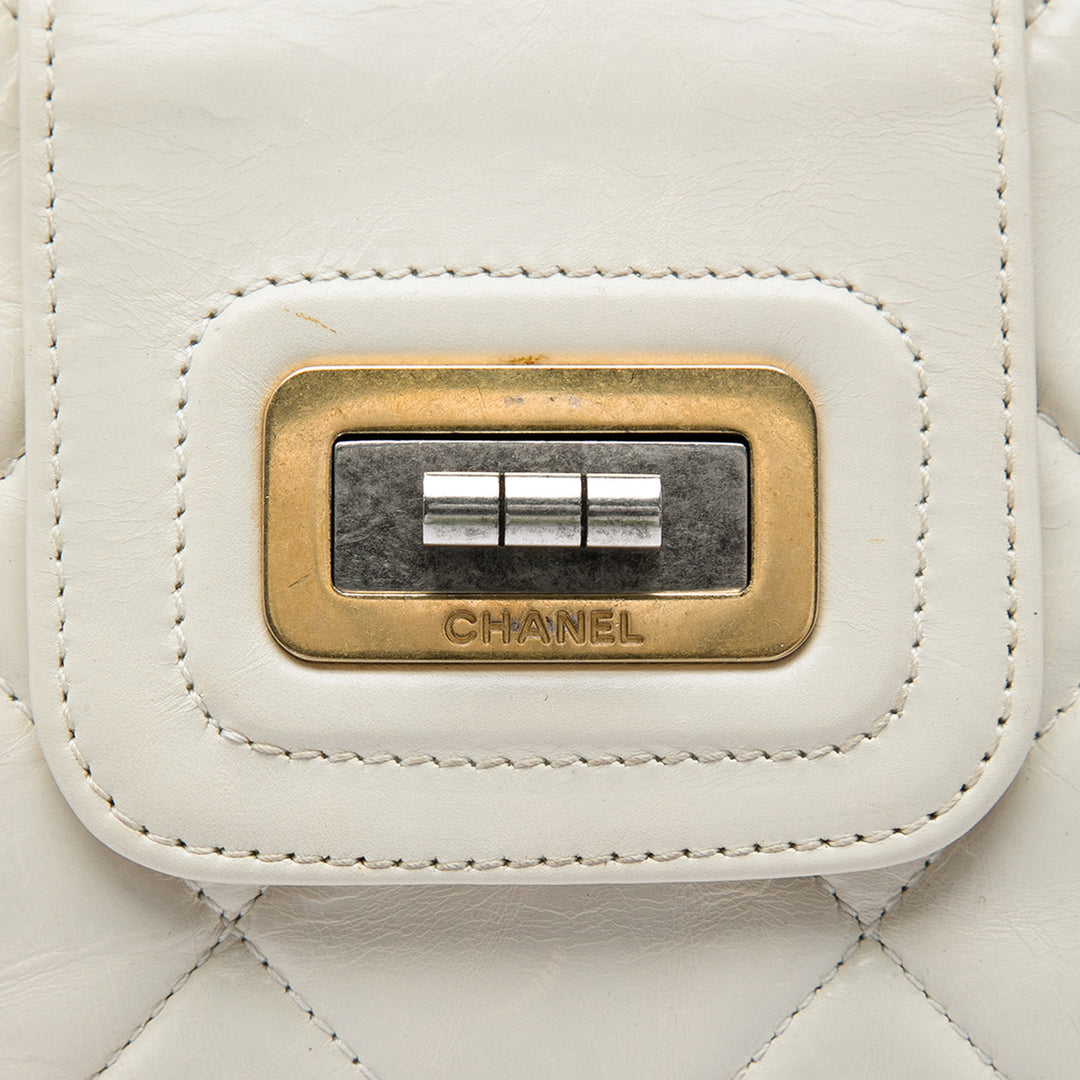 Matelassé vieilli Mademoiselle Triple Zippé Sac Cuir de veau Blanc