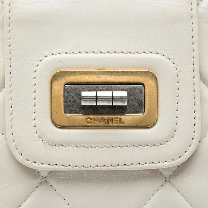 Matelassé vieilli Mademoiselle Triple Zippé Sac Cuir de veau Blanc
