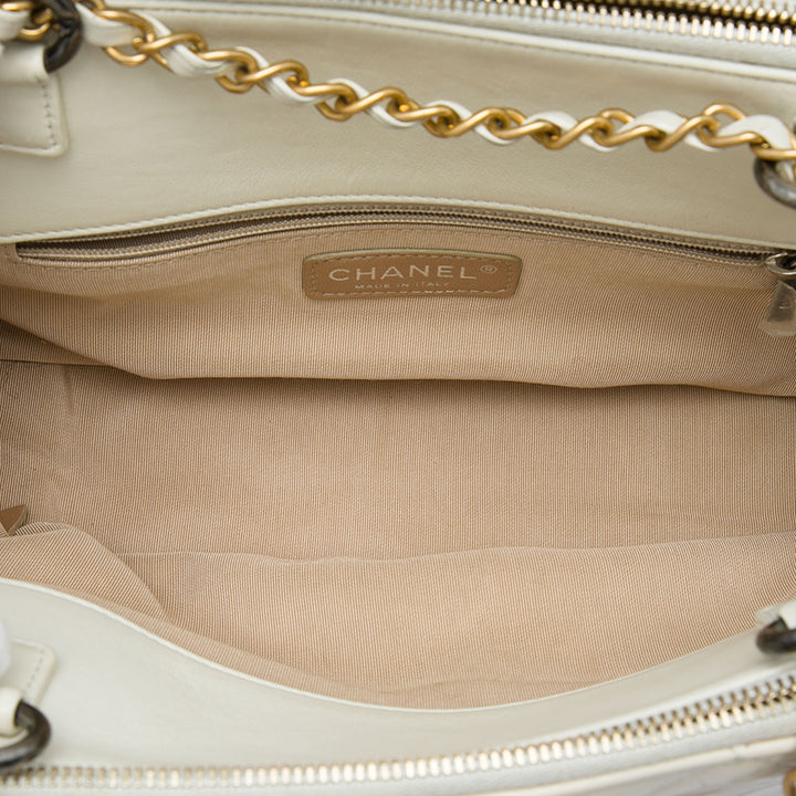 Matelassé vieilli Mademoiselle Triple Zippé Sac Cuir de veau Blanc