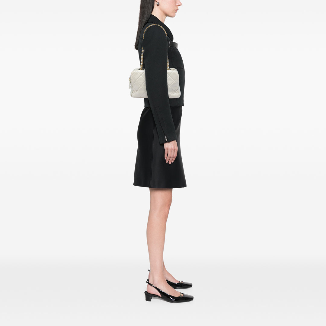 Matelassé vieilli Mademoiselle Triple Zippé Sac Cuir de veau Blanc