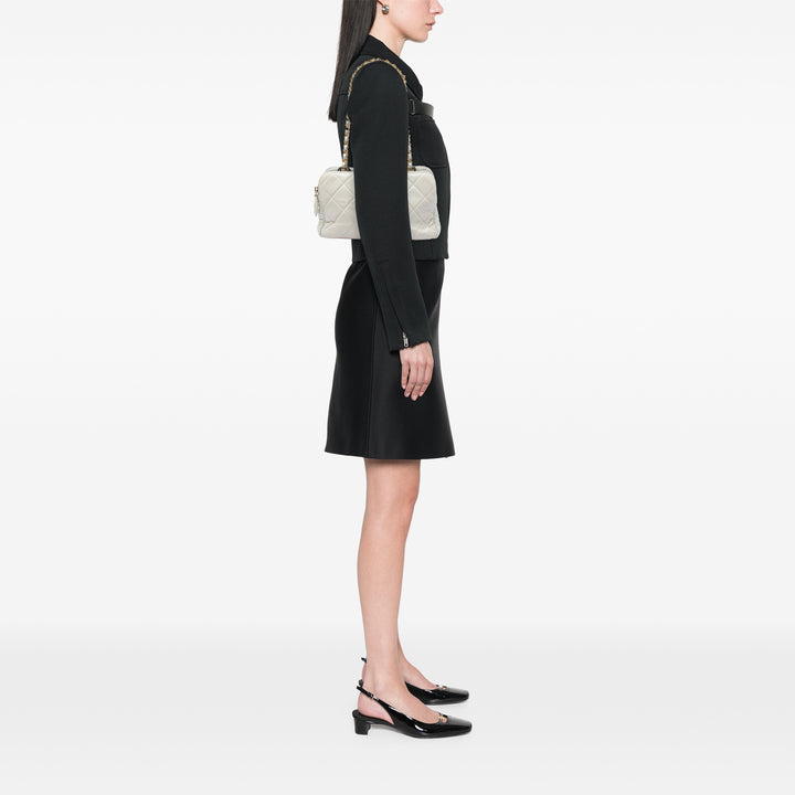 Matelassé vieilli Mademoiselle Triple Zippé Sac Cuir de veau Blanc