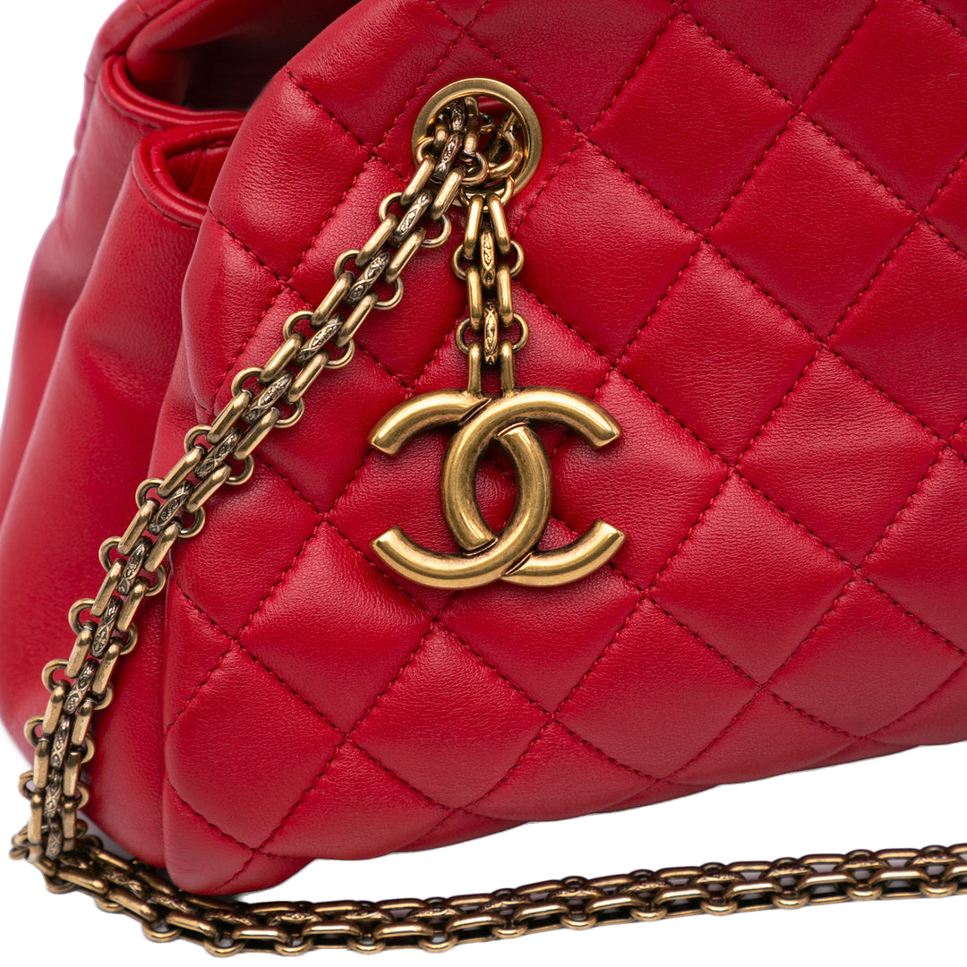 Medium Lambskin Mademoiselle Bowling Bag Red - Gaby Paris