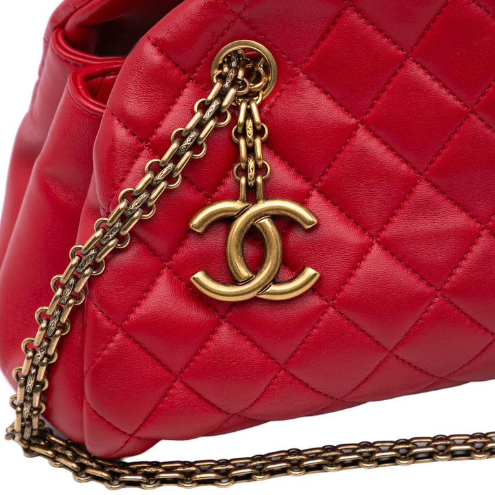 Medium Lambskin Mademoiselle Bowling Bag Red - Gaby Paris