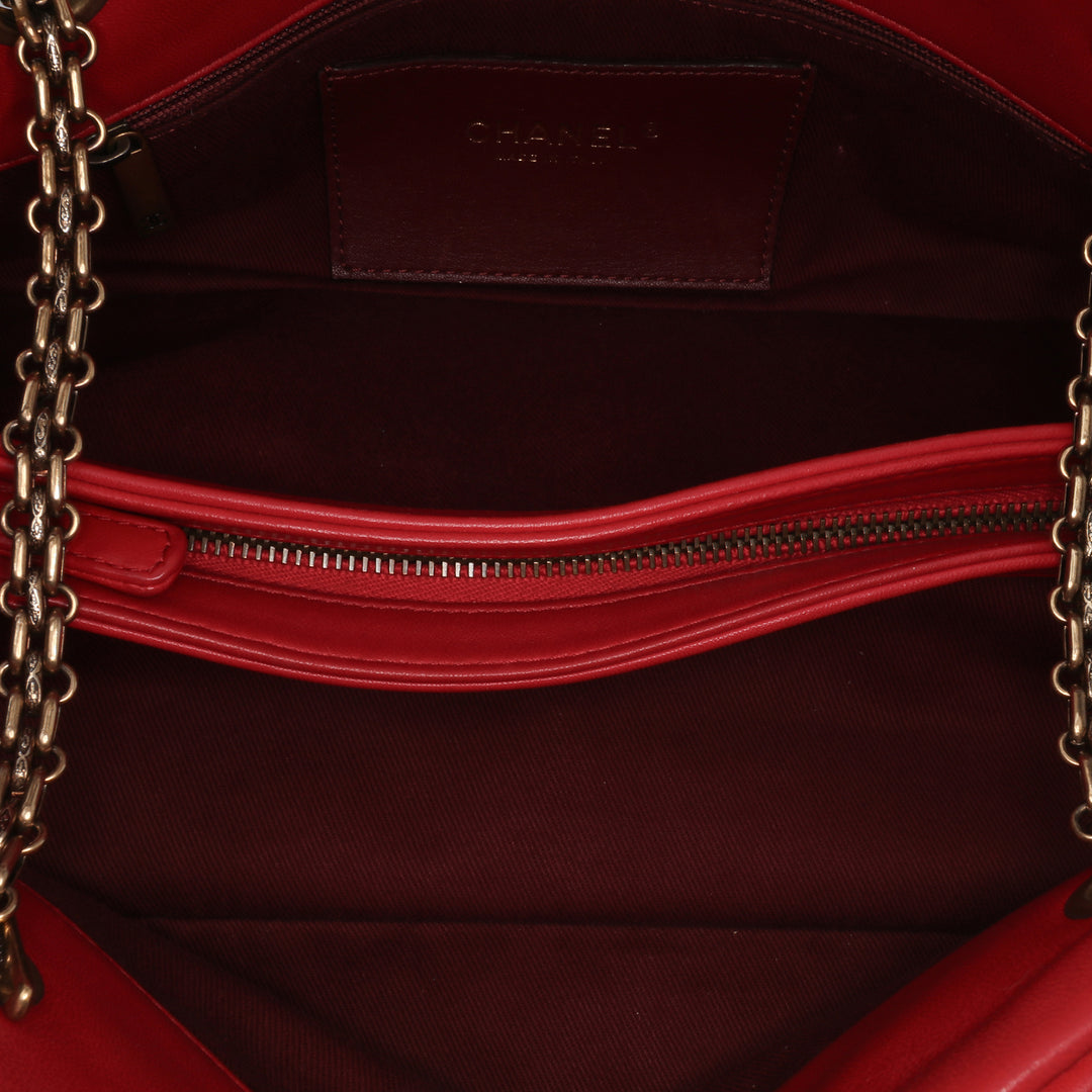 Medium Lambskin Mademoiselle Bowling Bag Red - Gaby Paris