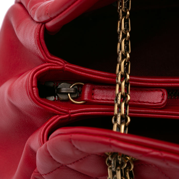 Medium Lambskin Mademoiselle Bowling Bag Red - Gaby Paris