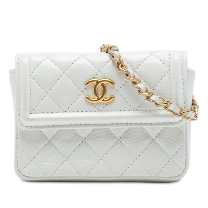 CC Matelassé brillant vieilli Waist Sac Cuir de veau Blanc