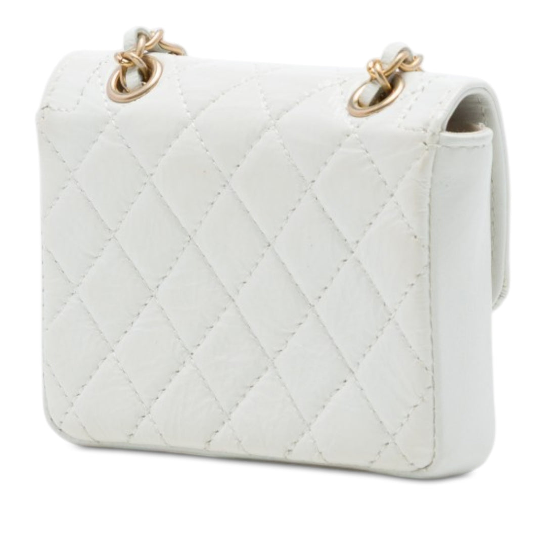 CC Matelassé brillant vieilli Waist Sac Cuir de veau Blanc