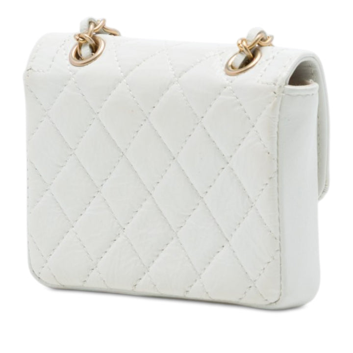 CC Matelassé brillant vieilli Waist Sac Cuir de veau Blanc