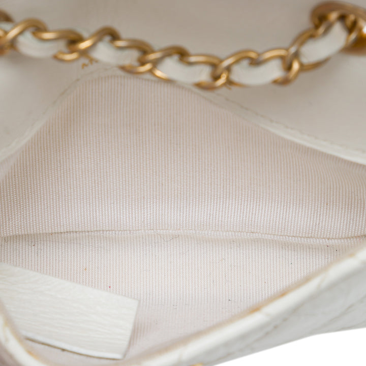 CC Matelassé brillant vieilli Waist Sac Cuir de veau Blanc