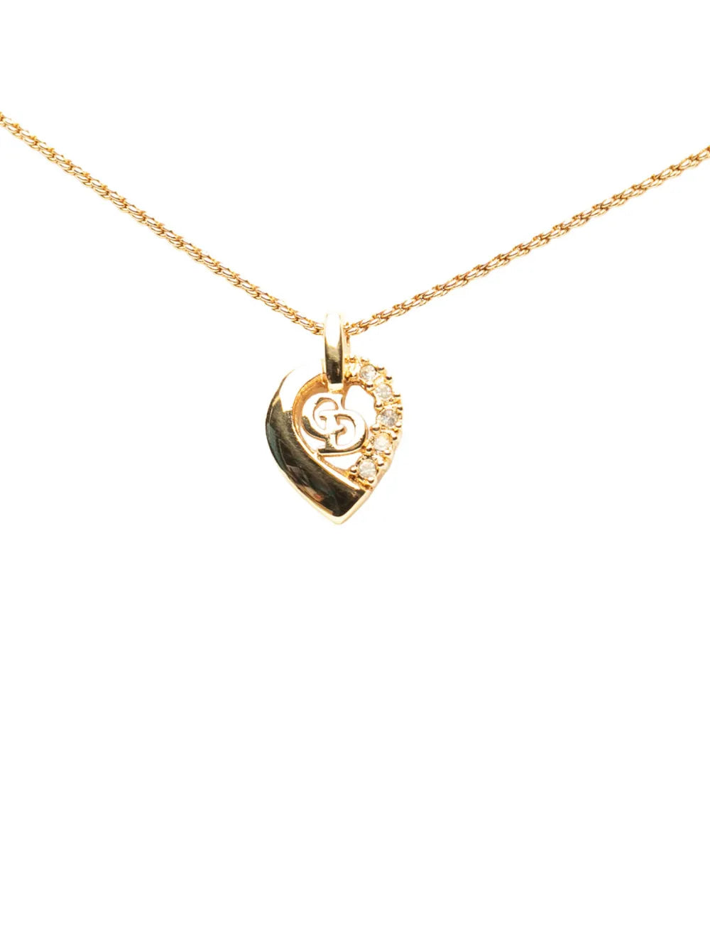 Dior Collier pendentif cœur en strass plaqué or avec logo CD