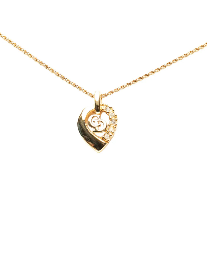 Dior Collier pendentif cœur en strass plaqué or avec logo CD