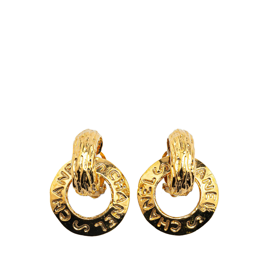 Gold Plated Logo Hoop Drop Clip On Earrings Gold - Gaby Paris