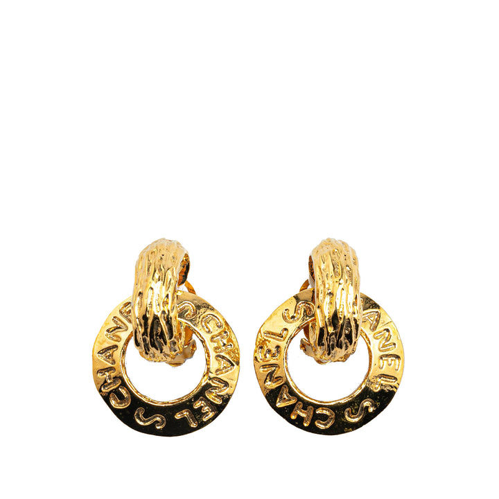 Gold Plated Logo Hoop Drop Clip On Earrings Gold - Gaby Paris