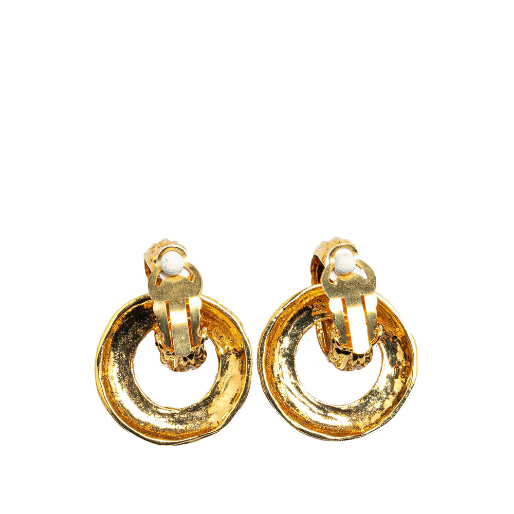 Gold Plated Logo Hoop Drop Clip On Earrings Gold - Gaby Paris